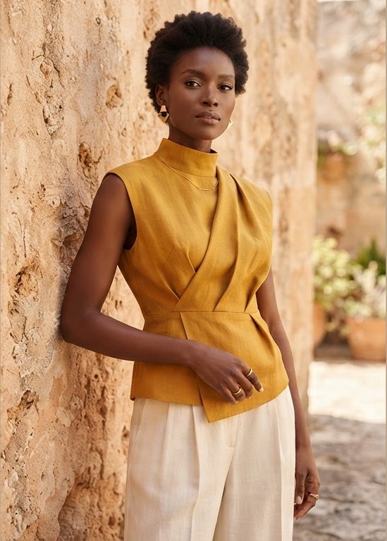 Blusa de lino mostaza