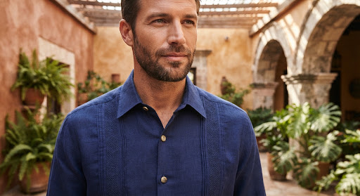 Guayabera de lino añil