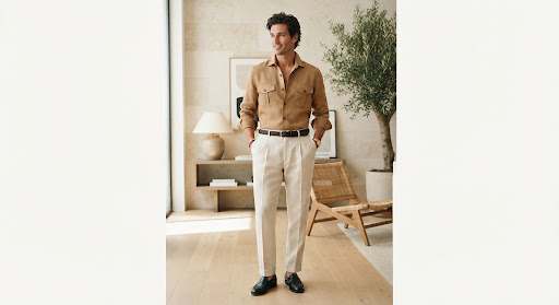 Sobrecamisa safari de lino camel