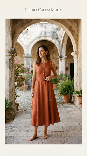 Vestido de lino terracota